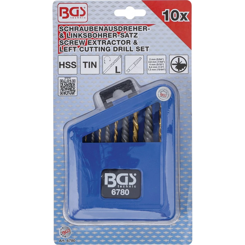 Комплект екстрактор за счупени болтове и шпилки, HSS, 10 бр. - BGS6780