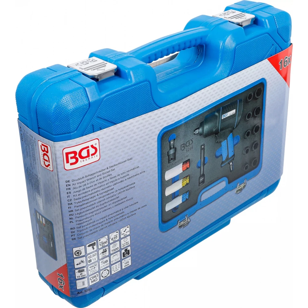 Пневматичен ударен гайковерт и вложки 1/2", 1200Nm, 16 части - BGS5295