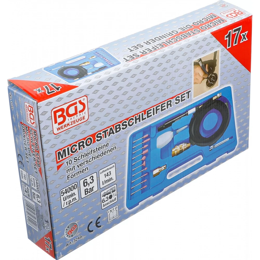 Пневматичен микро / прав шлайф, 17 части, 54 000 об./мин. - BGS3249