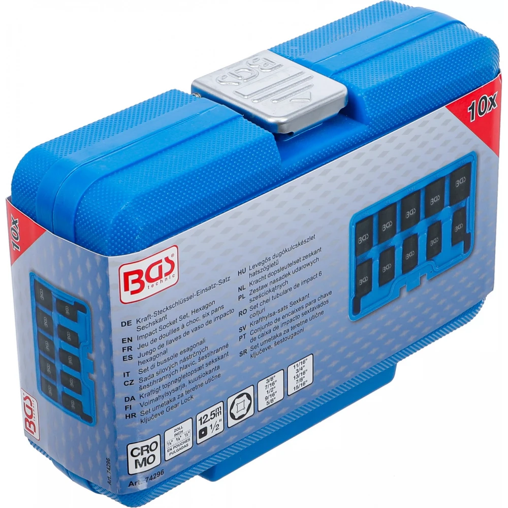 Комплект ударни вложки, шестоъгълни, 10 части, 3/8" - 15/16" - BGS74296
