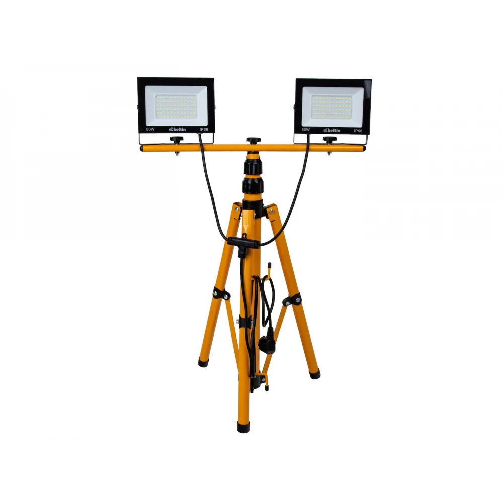 LED прожектор 2x50W с телескопичен статив, студено бял цвят 6500K - K02053