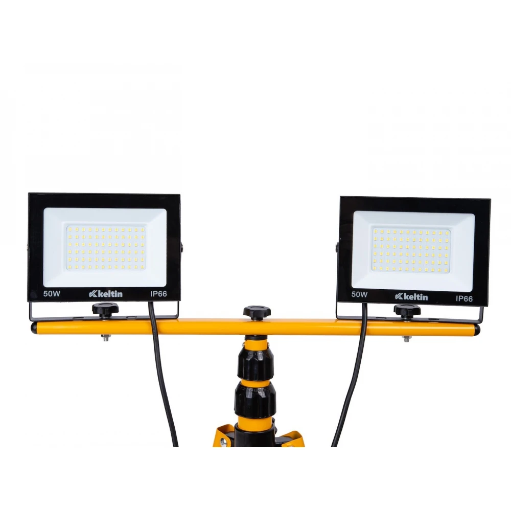 LED прожектор 2x50W с телескопичен статив, студено бял цвят 6500K - K02053