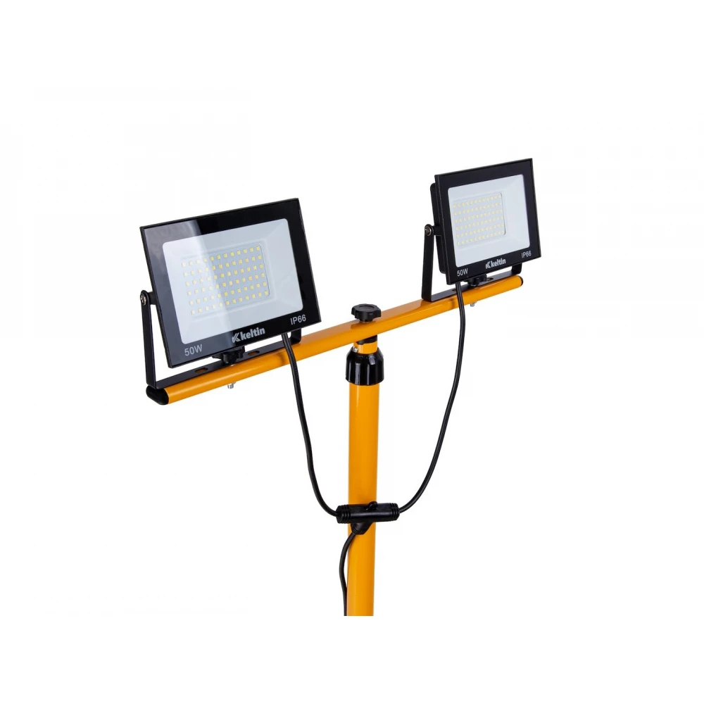 LED прожектор 2x50W с телескопичен статив, студено бял цвят 6500K - K02053