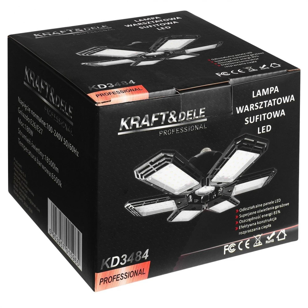 Сгъваема LED лампа за таван, 180 W, 18500 lm, 6500 K - KD3484