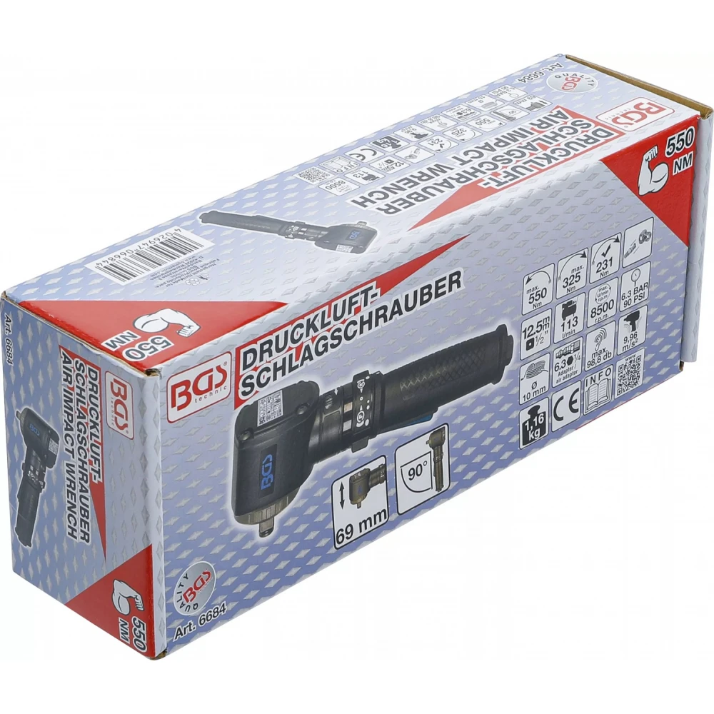 Пневматичен ъглов ударен гайковерт 1/2" 550 Nm 8500 об./мин. - BGS6684