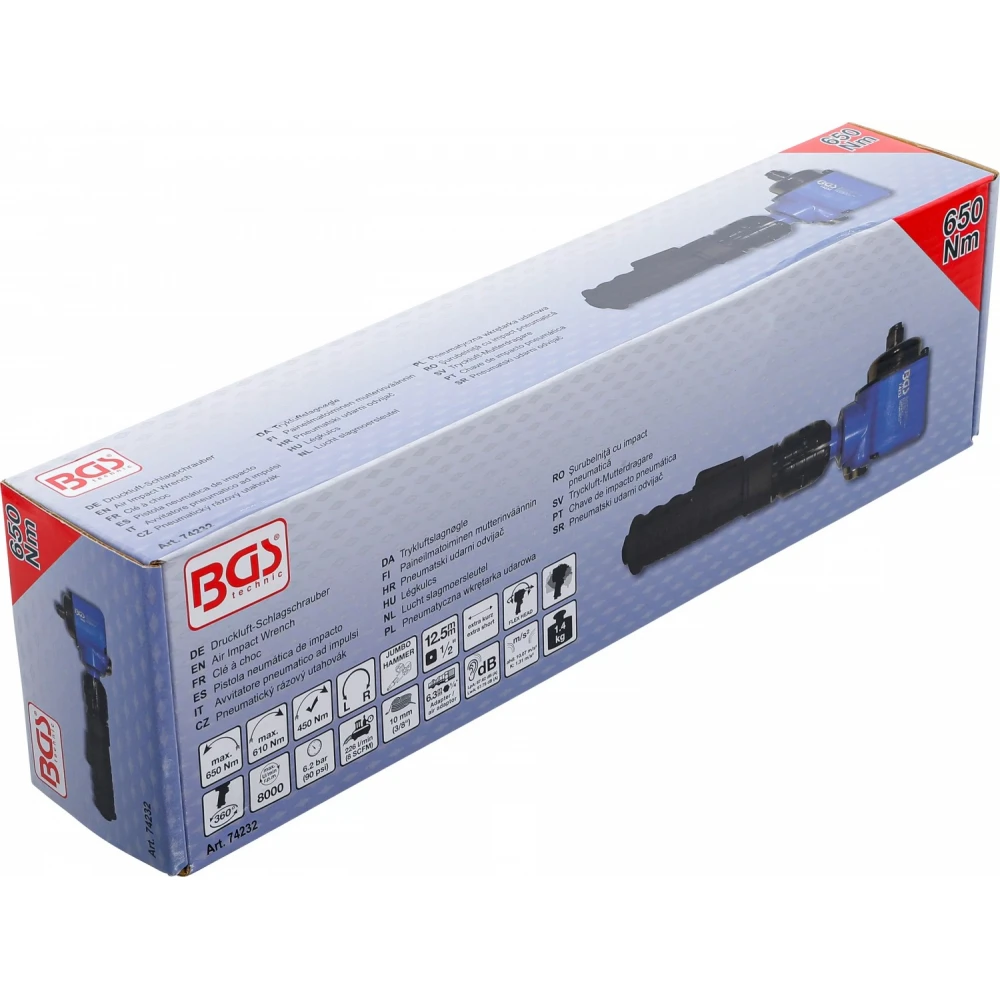 Пневматичен ударен ъглов гайковерт 1/2" 650 Nm 8000 об./мин - BGS74232
