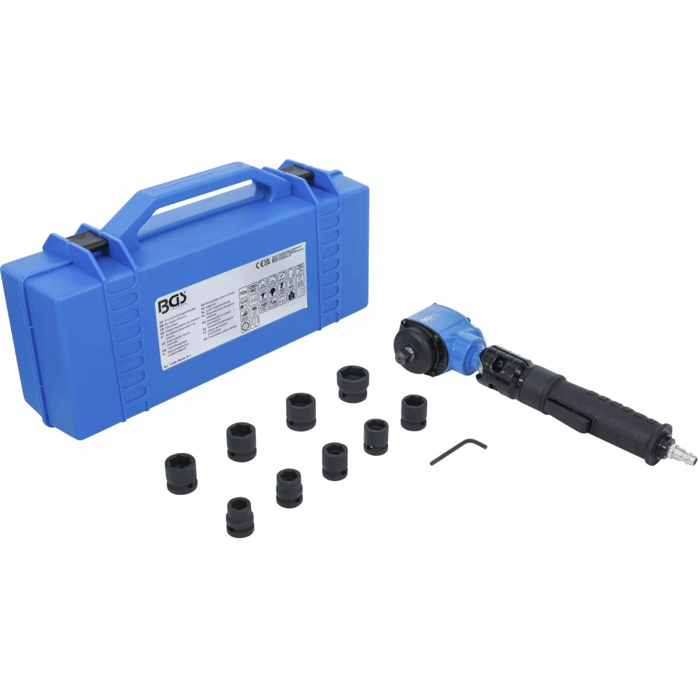 Ъглов пневматичен ударен гайковерт и вложки 10 части, 650 Nm - BGS74348
