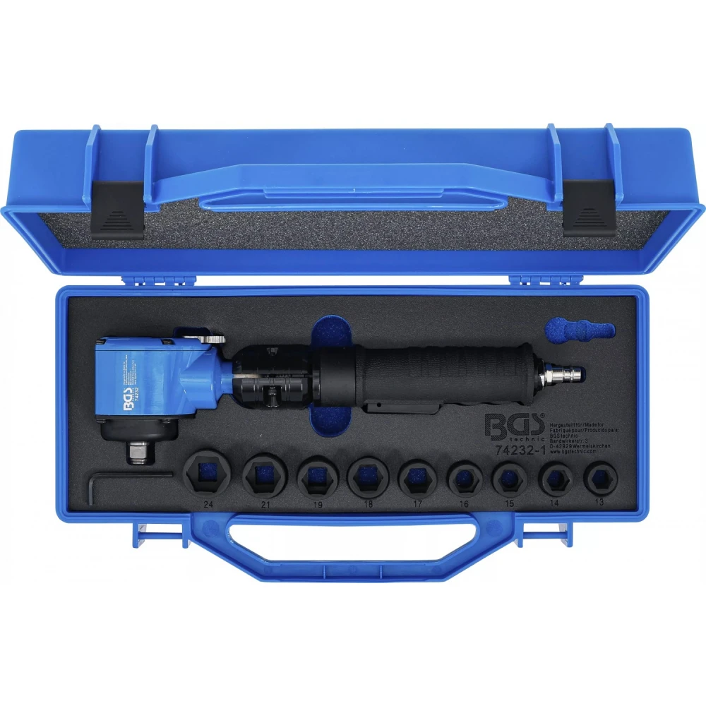 Ъглов пневматичен ударен гайковерт и вложки 10 части, 650 Nm - BGS74348