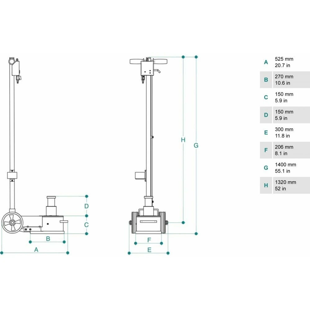 Пневматично-хидравличен крик, двустъпален 40/20 тона - CAYAK-215N