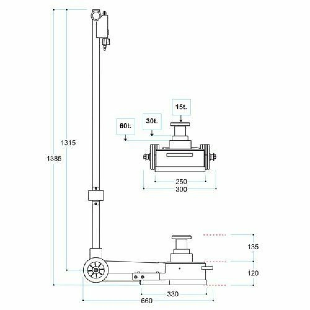 Пневматично-хидравличен крик 60/30/15 тона - CAYAK-312