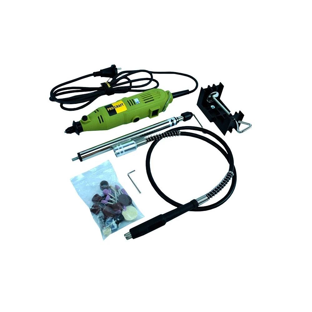 Прав шлайф 130W, куфар, гъвкав вал, 36 бр. принадлежности - PG130