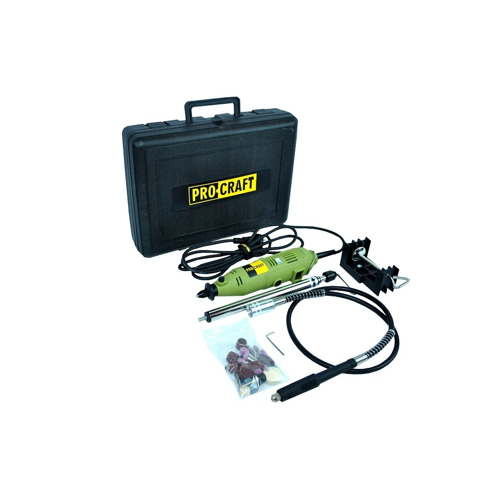 Прав шлайф 130W, куфар, гъвкав вал, 36 бр. принадлежности - PG130