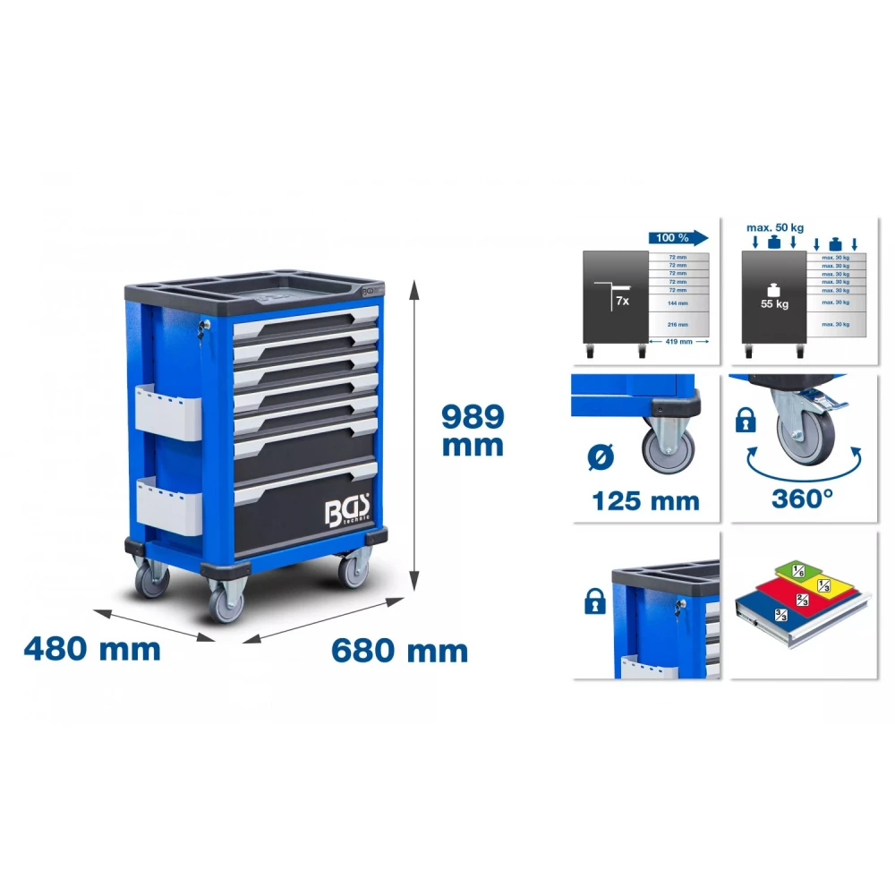 Работна мобилна количка / шкаф за инструменти 7 чекмеджета - BGS4236