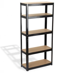 Стелаж черен, 5 рафта MDF, 70Wx30Dx150H см, 175 кг/рафт, без винтове - 70Wx30Dx150H