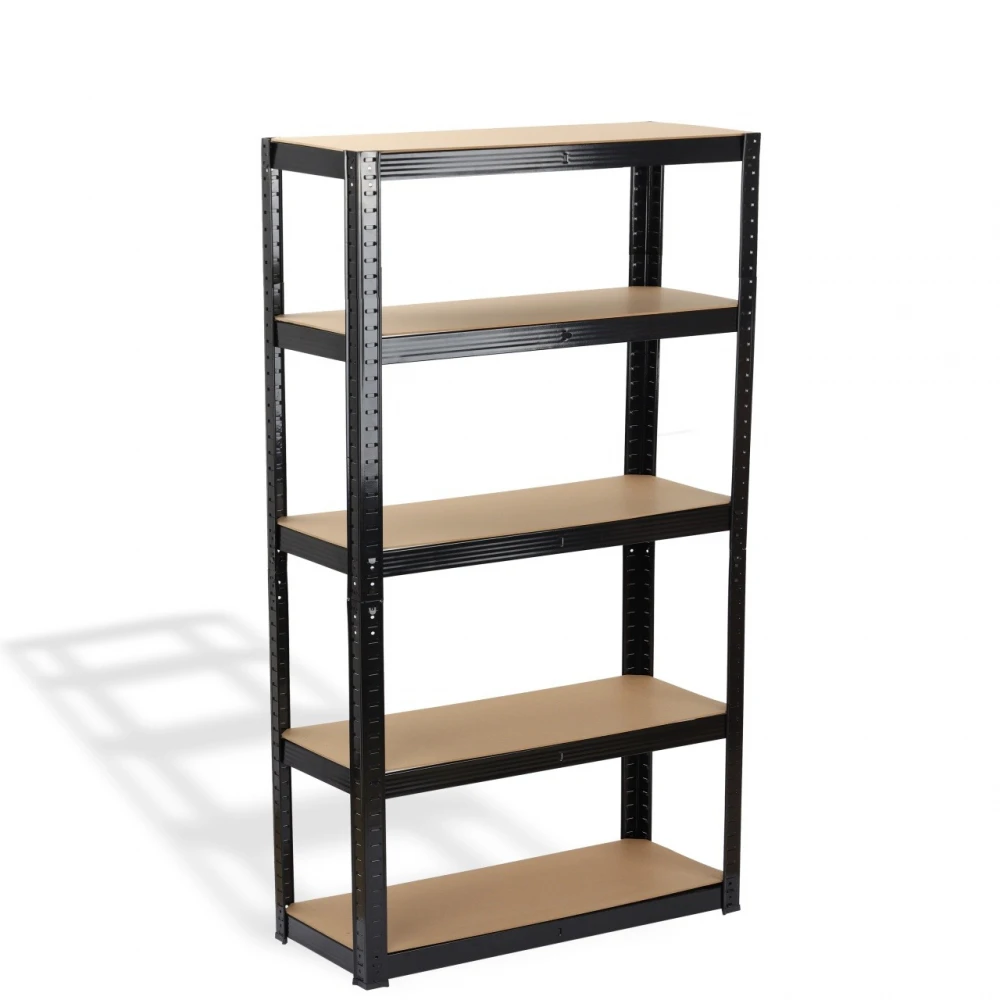 Стелаж черен, 5 рафта MDF, 90Wx45Dx180H см, 175 кг/рафт, без винтове - 90Wx45Dx180H