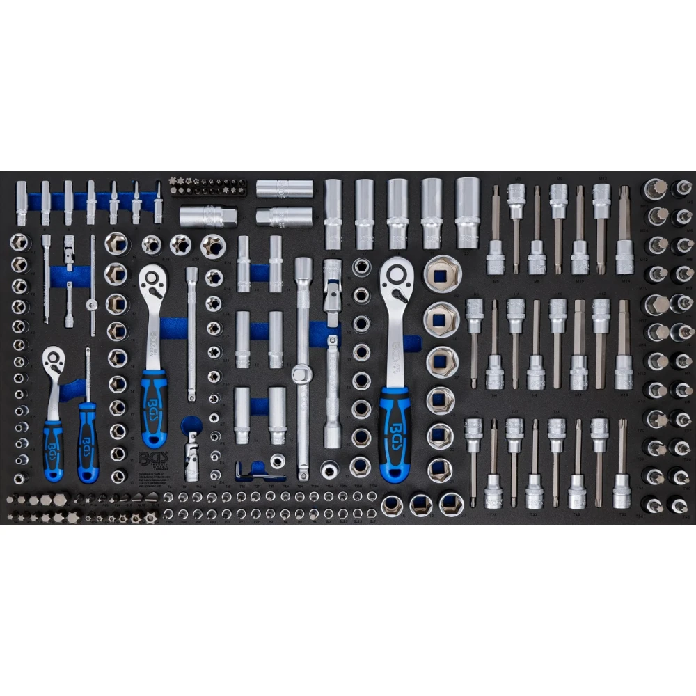 Комплект инструменти, 216 бр., вложки, битове, удължители - BGS74434