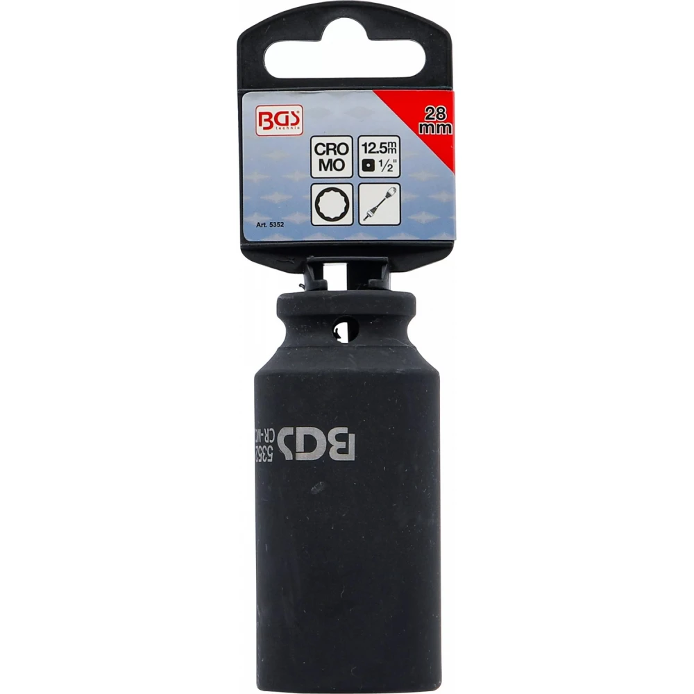 Ударна вложка, 12 стенна, дълбока, захват 1/2", 28 мм - BGS5352