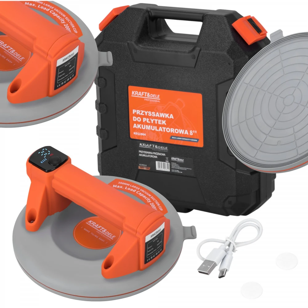 Акумулаторна вендуза 200 мм, 200 кг. с LED дисплей, 2000 mAh - KD11964