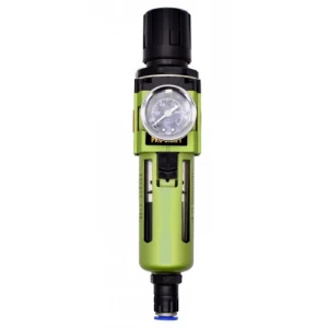 Влагоуловител с редуцир вентил и манометър 3/8″, 4000 л/мин, Макс 15 бара, Работно 10 бара, обем 45 мл. - WS10