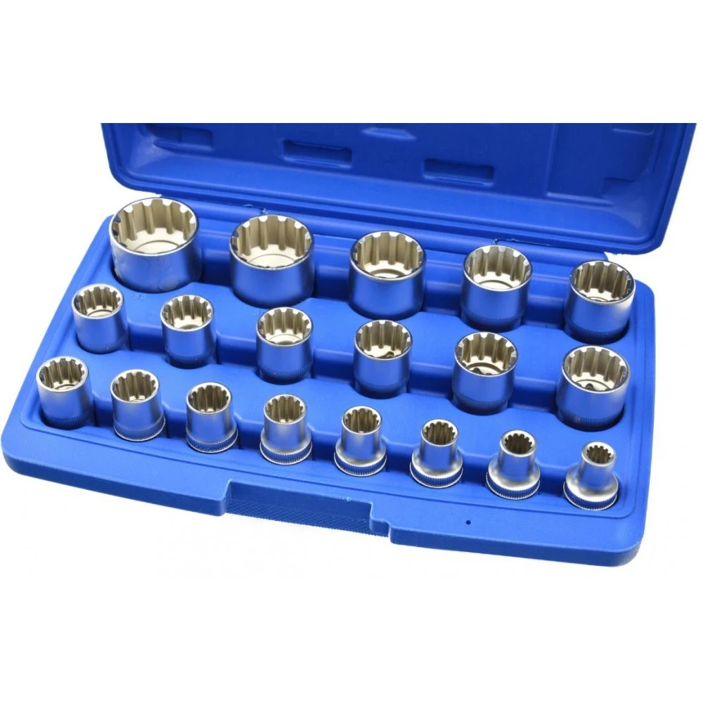 Комплект от 19 бр. 8-32мм Дванадесетостенни вложки с куфар Geko G13546