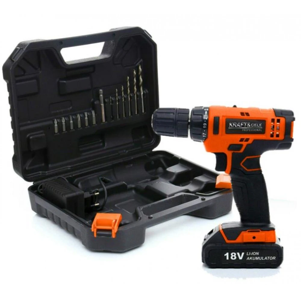 Акумулаторен винтоверт с куфар и аксесоари  KD1572, Li-Ion, 18V ,1300Ah , 30Nm