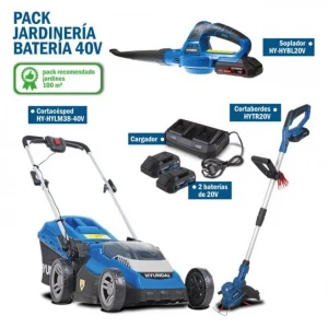 Акумулаторна косачка HYLM 36-40V комплект с тример и духалка за листа, двойно зарядно и две батерии