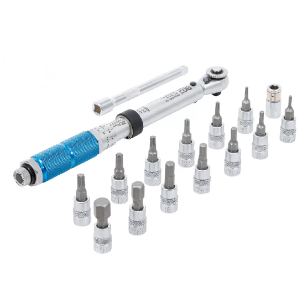 Комплект динамометрични ключове / Изходящ външен квадрат 6,3 мм (1/4") / 3 - 24 Nm / 16 бр. - BGS TECHNIC 72088