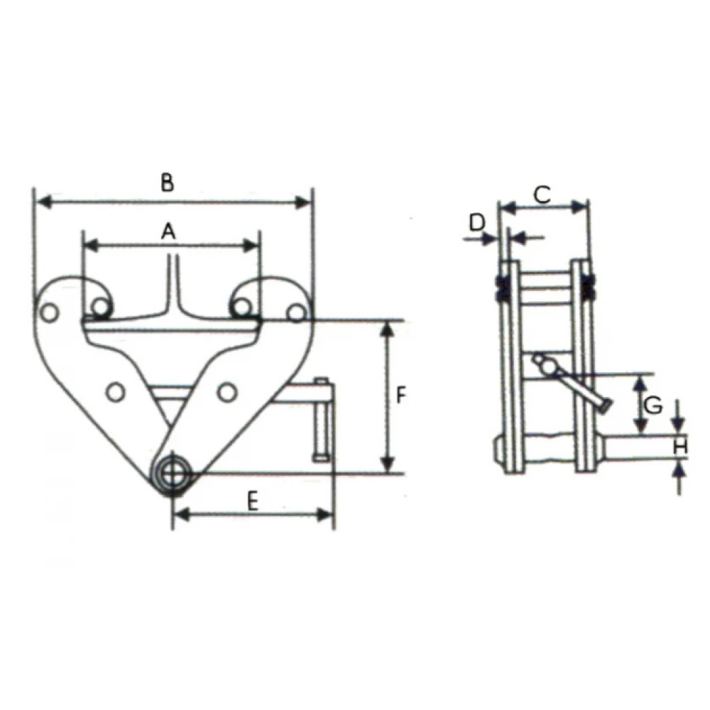 Гредова скоба за закрепване към стоманени профили, 2 тона - BC2T
