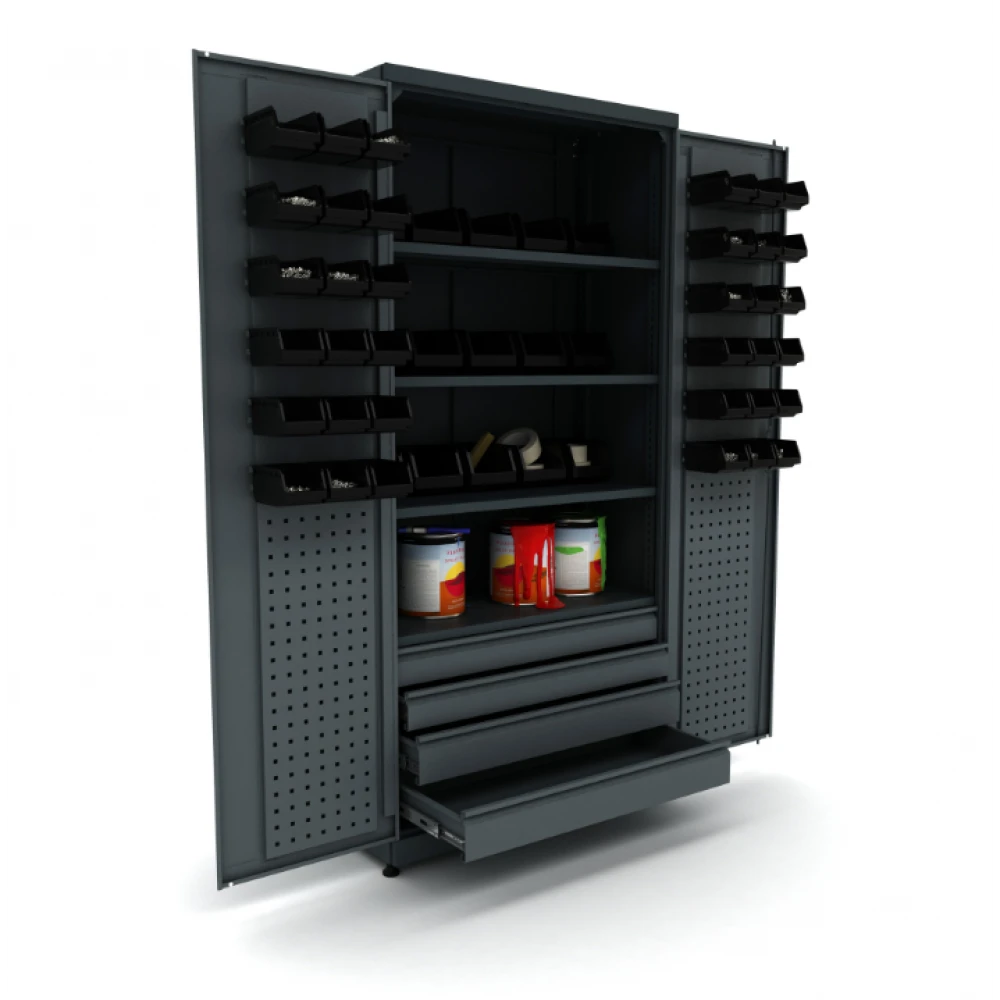 Метален шкаф за инструменти с 51 пластмасови контейнера - BG95D2B