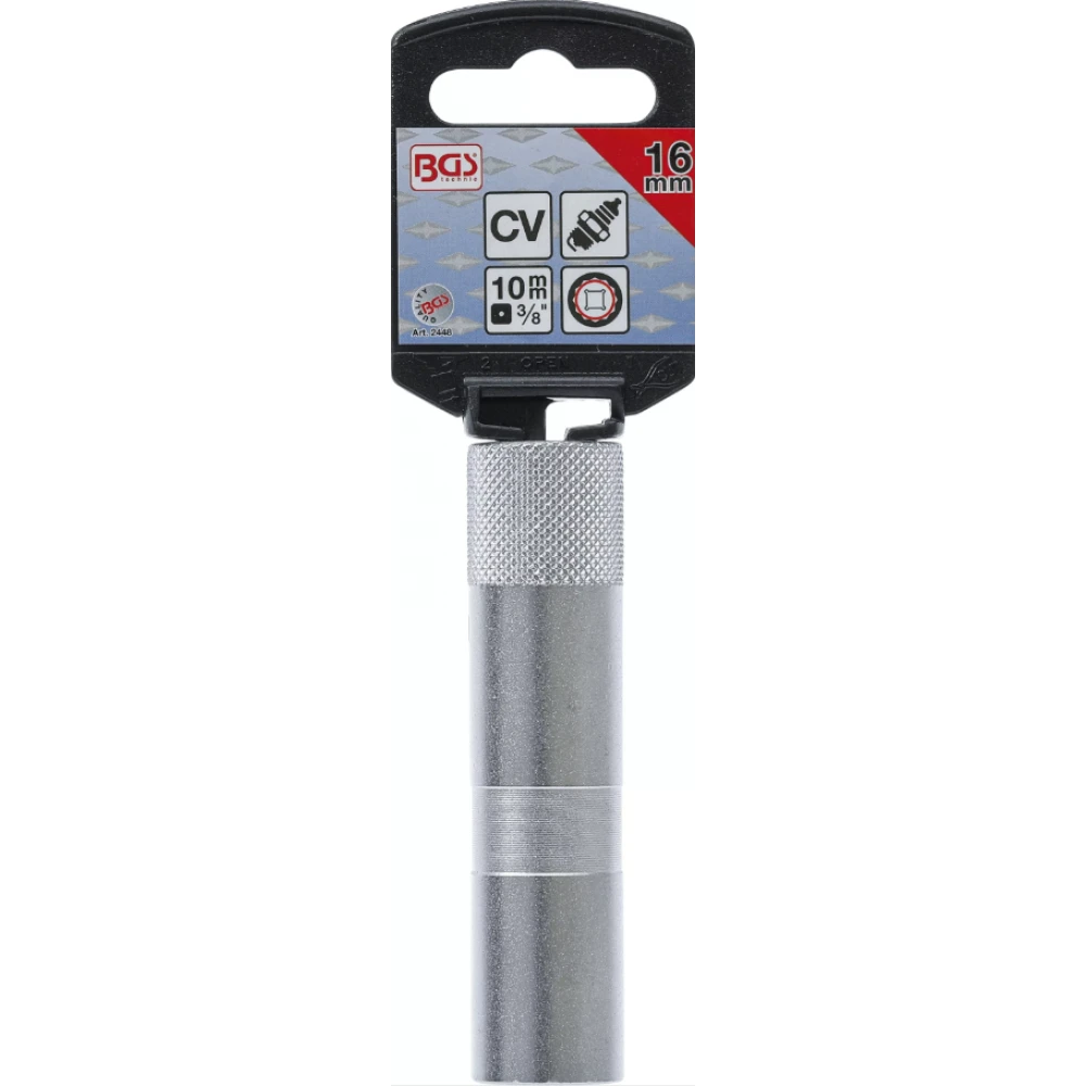 Букса за запалителна свещ с гумена опора, 12-точкова, дълга 10 мм (3/8"), 16 мм - BGS2448