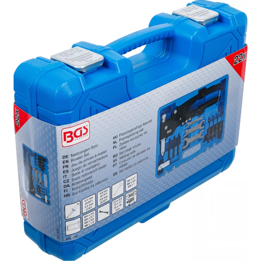 Комплект клещи за нитове, за стандартни нитове, нитови гайки и нитови болтове - BGS438