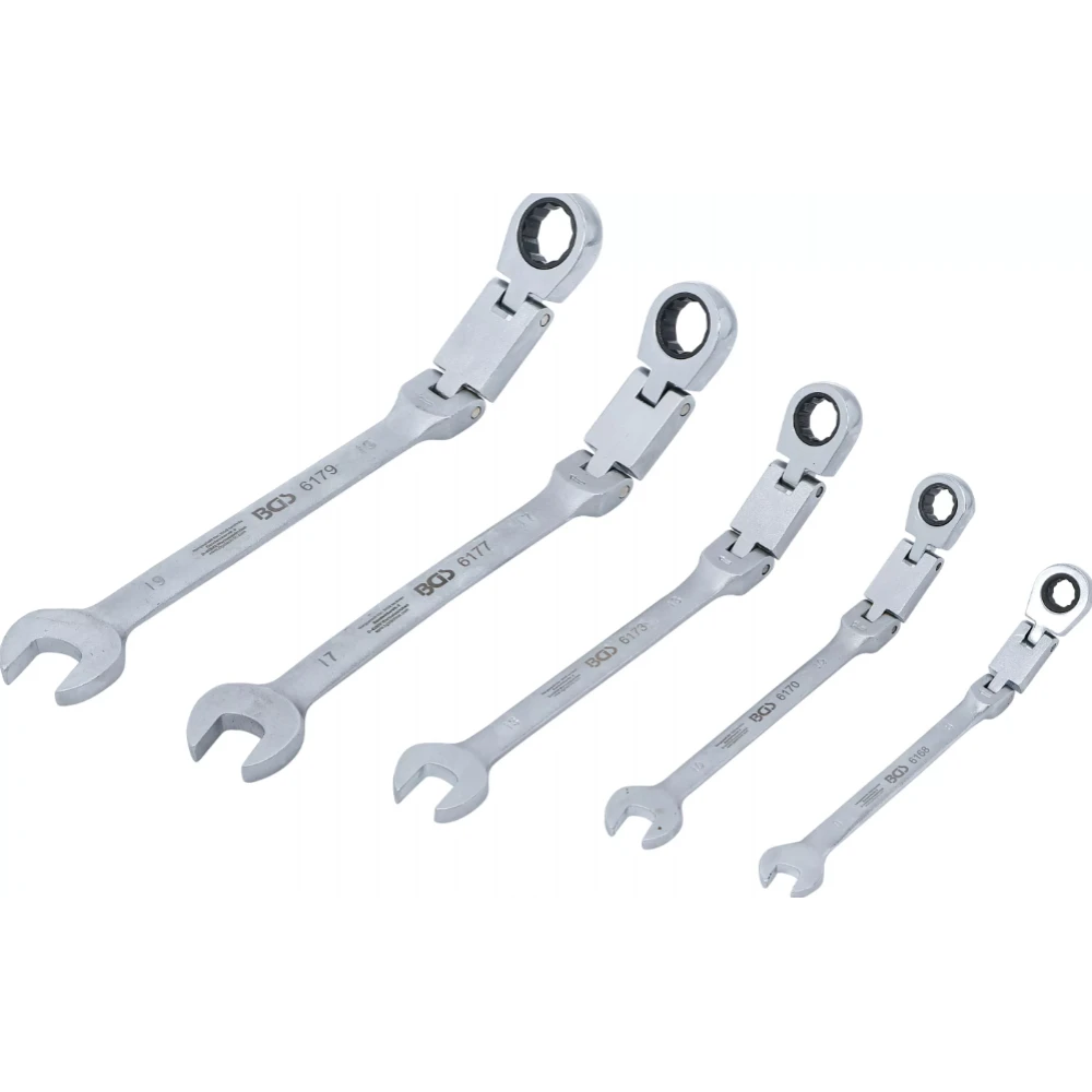 Комплект комбинирани гаечни ключове с двойна шарнирна тресчотка, под ъгъл, SW 8 - 19 мм, 5 бр. - BGS6181