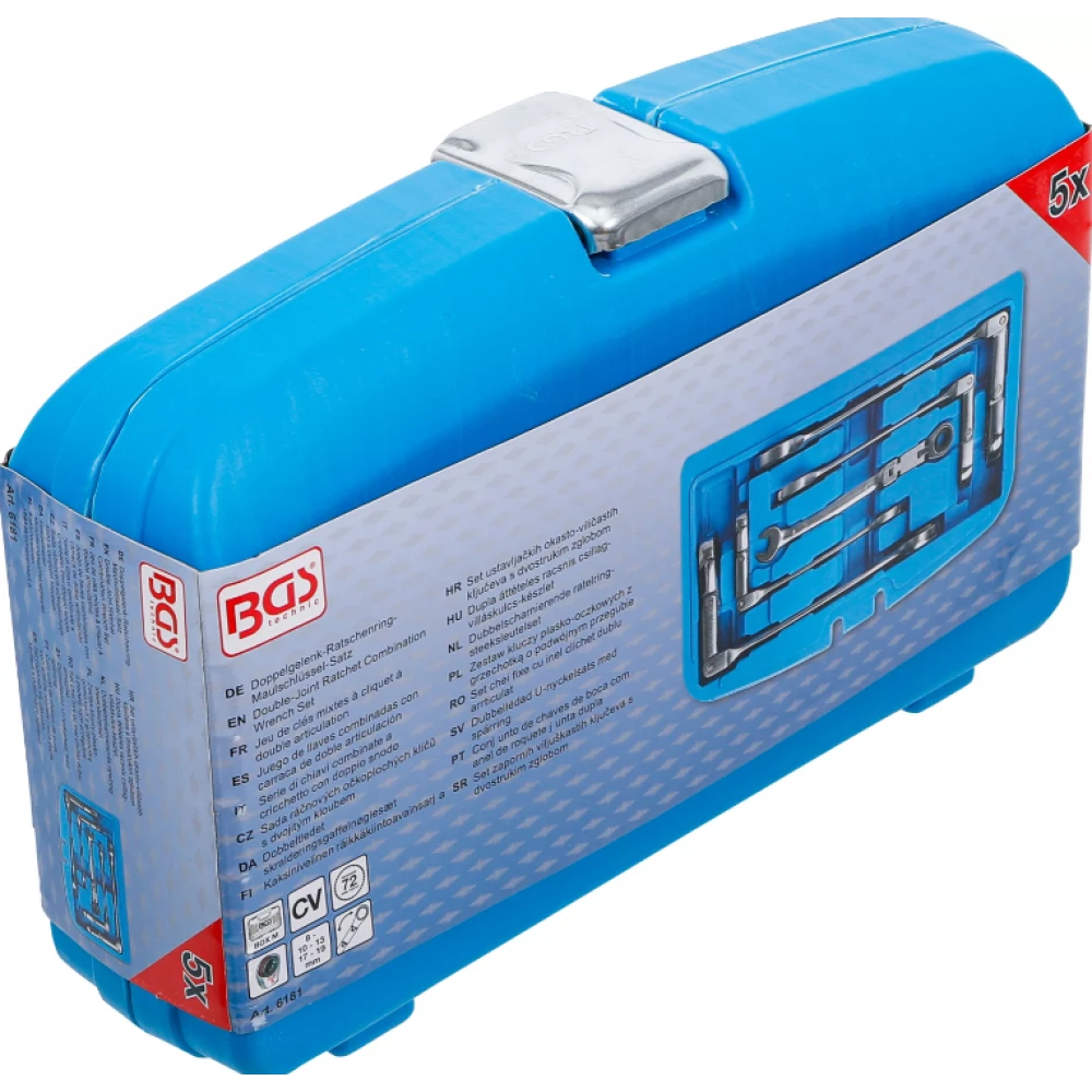 Комплект комбинирани гаечни ключове с двойна шарнирна тресчотка, под ъгъл, SW 8 - 19 мм, 5 бр. - BGS6181