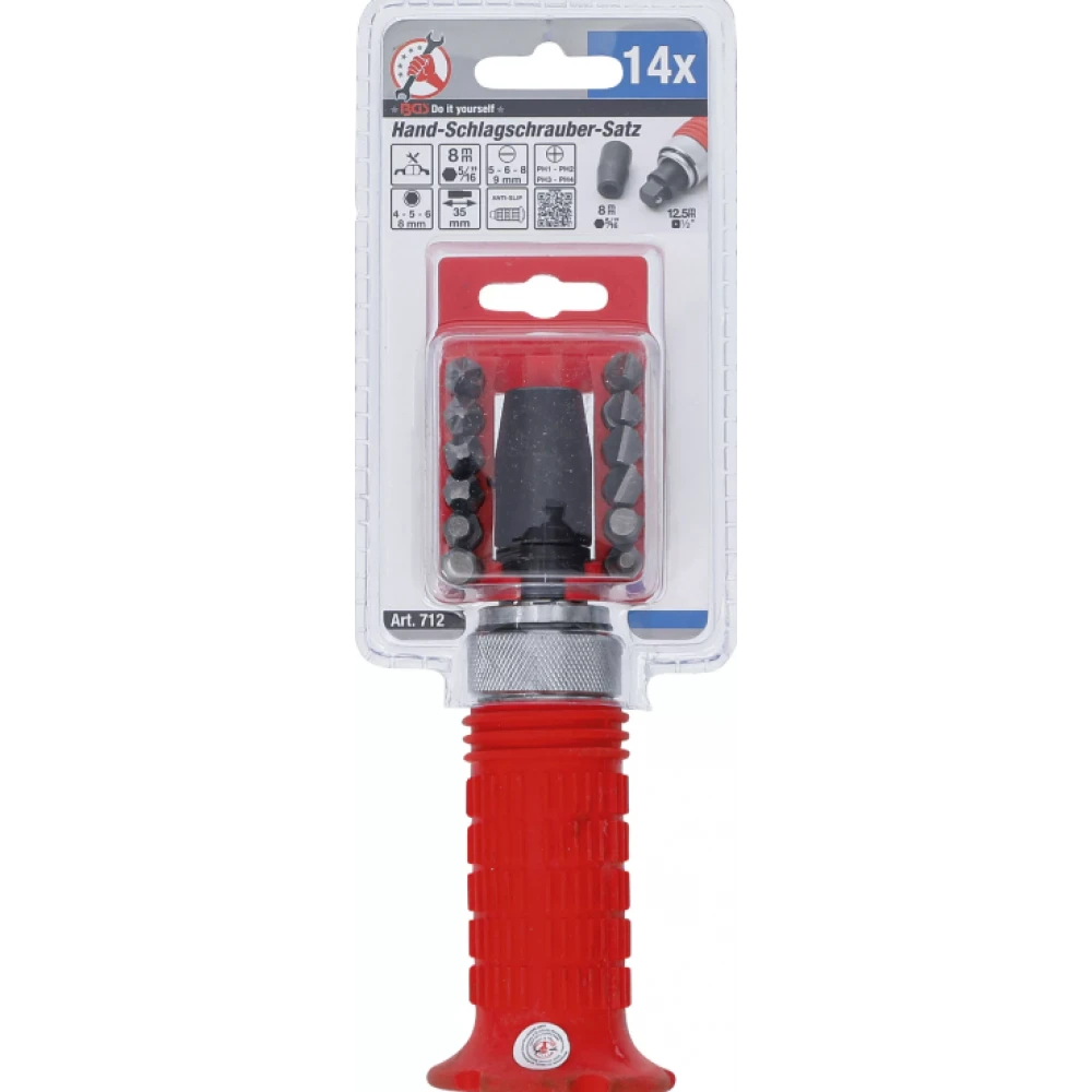 Комплект ръчни ударни ключове, включително накрайници, задвижваща шестостенна вложка 12,5 мм, (1/2") - BGS712