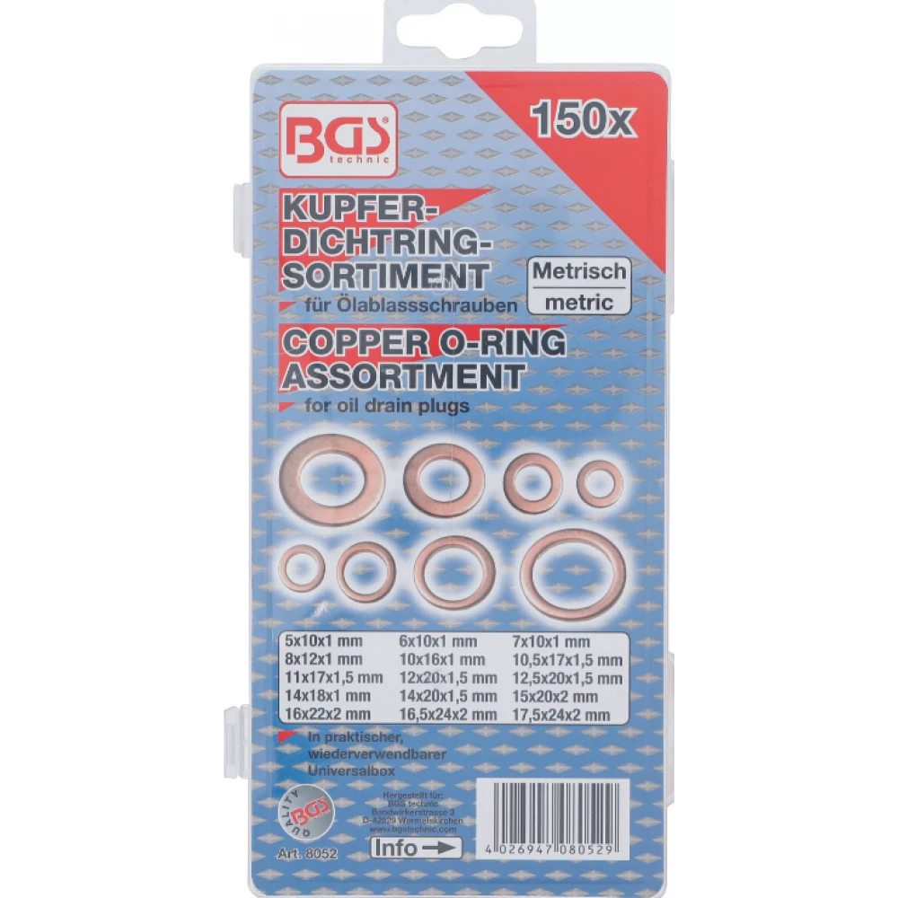 Гама уплътнителни пръстени, О-пръстени, медни, 150 броя - BGS8052