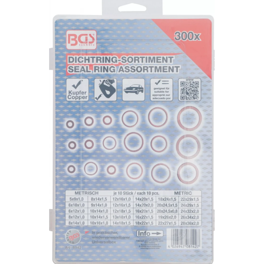 Гама уплътнителни пръстени, О-пръстени, медни, 300 броя - BGS8142