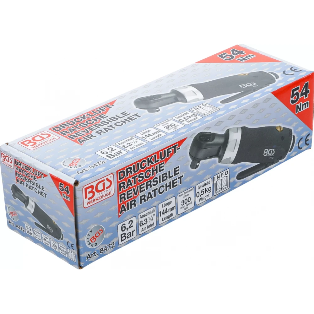 Отвертка с тресчотка със сгъстен въздух, 6,3 мм (1/4"), 54 Nm, изключително къс - BGS8472