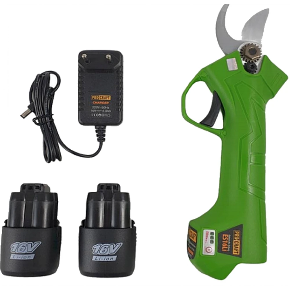 ES16Li Акумулаторна градинска ножица PROCRAFT, 16V Li-Ion, 2 Ah, с 2 батерии и зарядно
