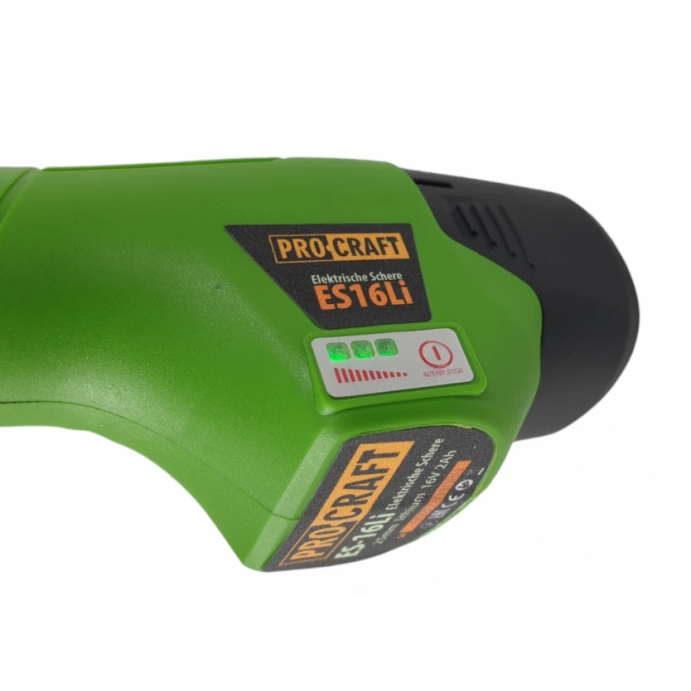 ES16Li Акумулаторна градинска ножица PROCRAFT, 16V Li-Ion, 2 Ah, с 2 батерии и зарядно