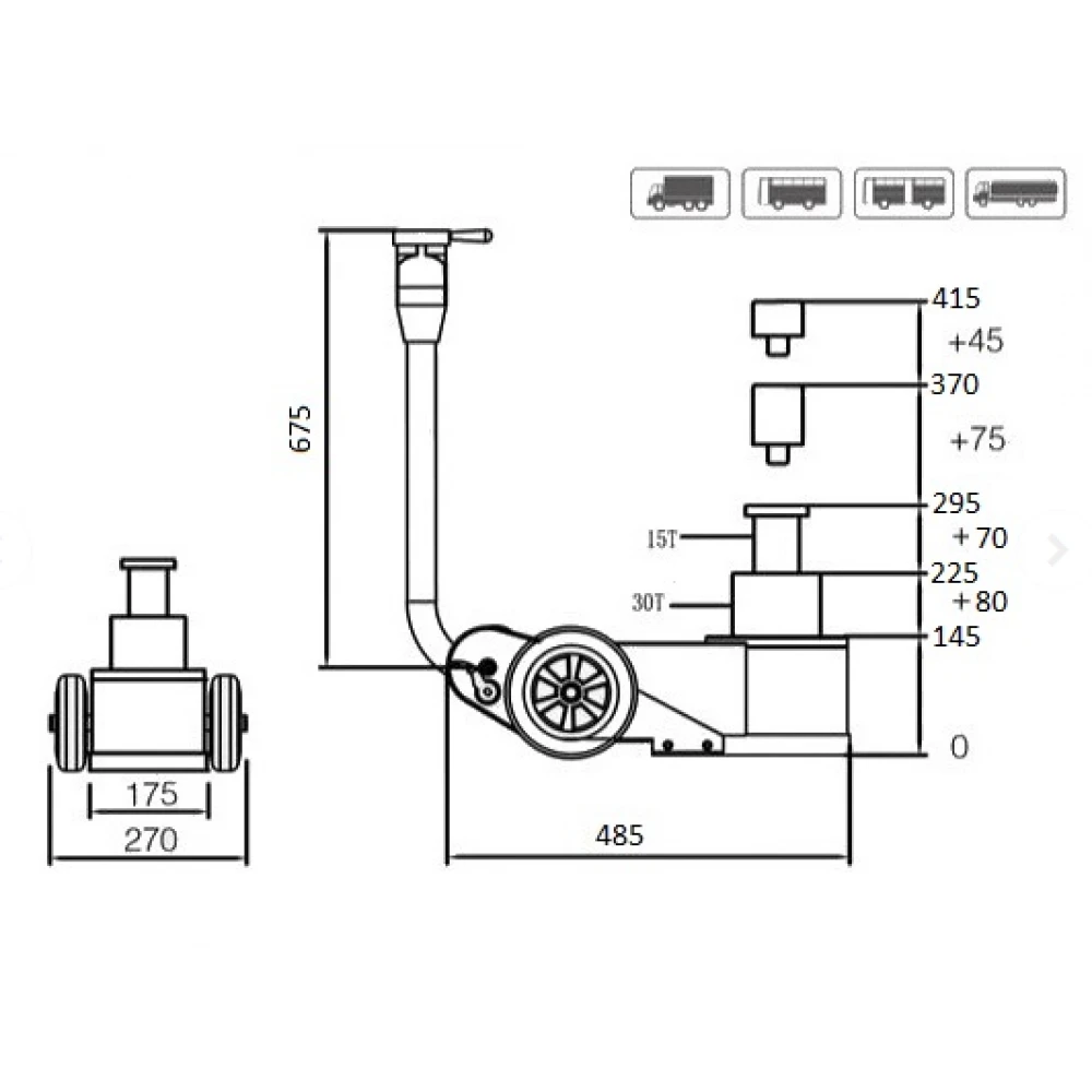Пневматично - хидравличен крик 30 тона / 15 тона FJ30AHT