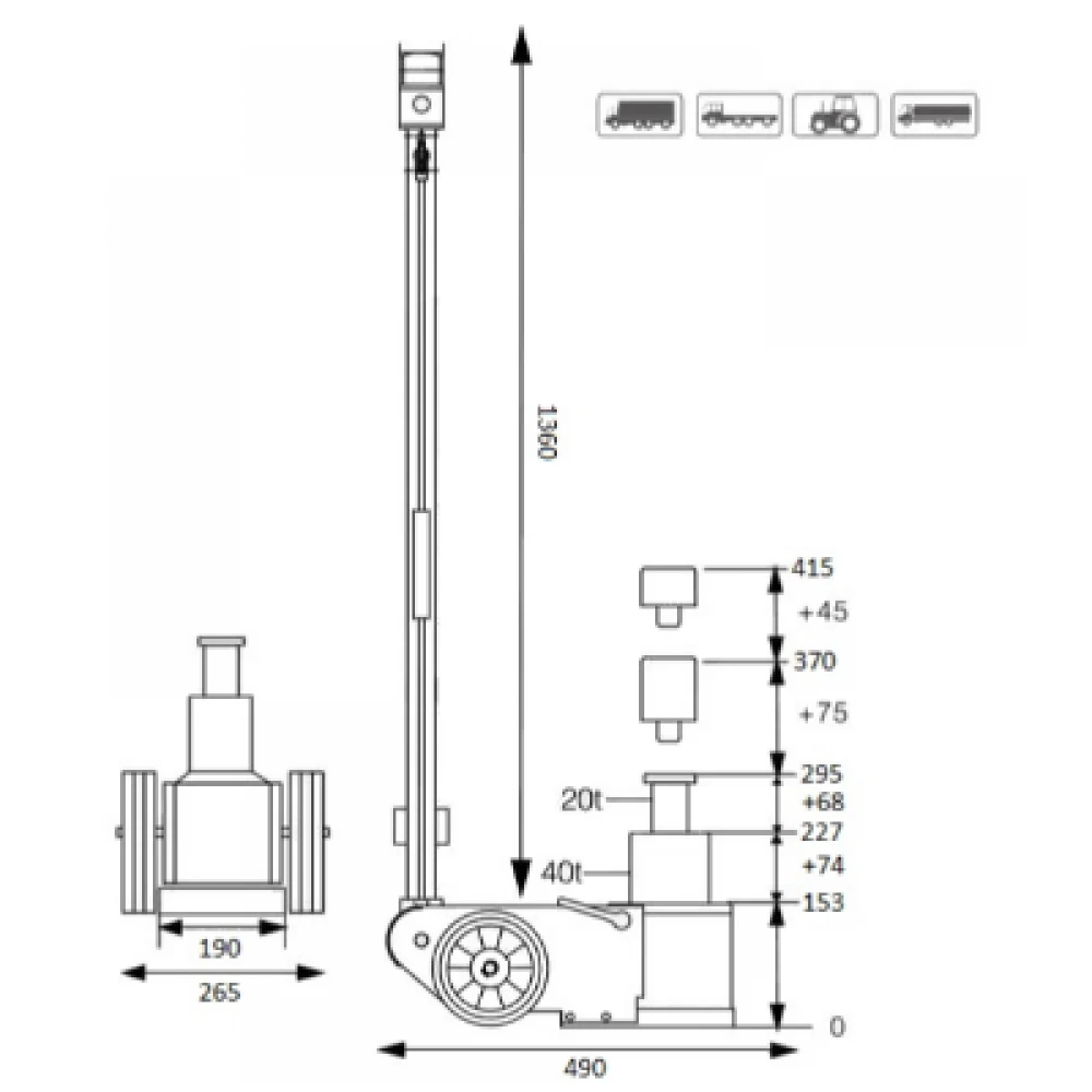 Пневматично - хидравличен крик 40 тона - 20 тона FJ40AHT