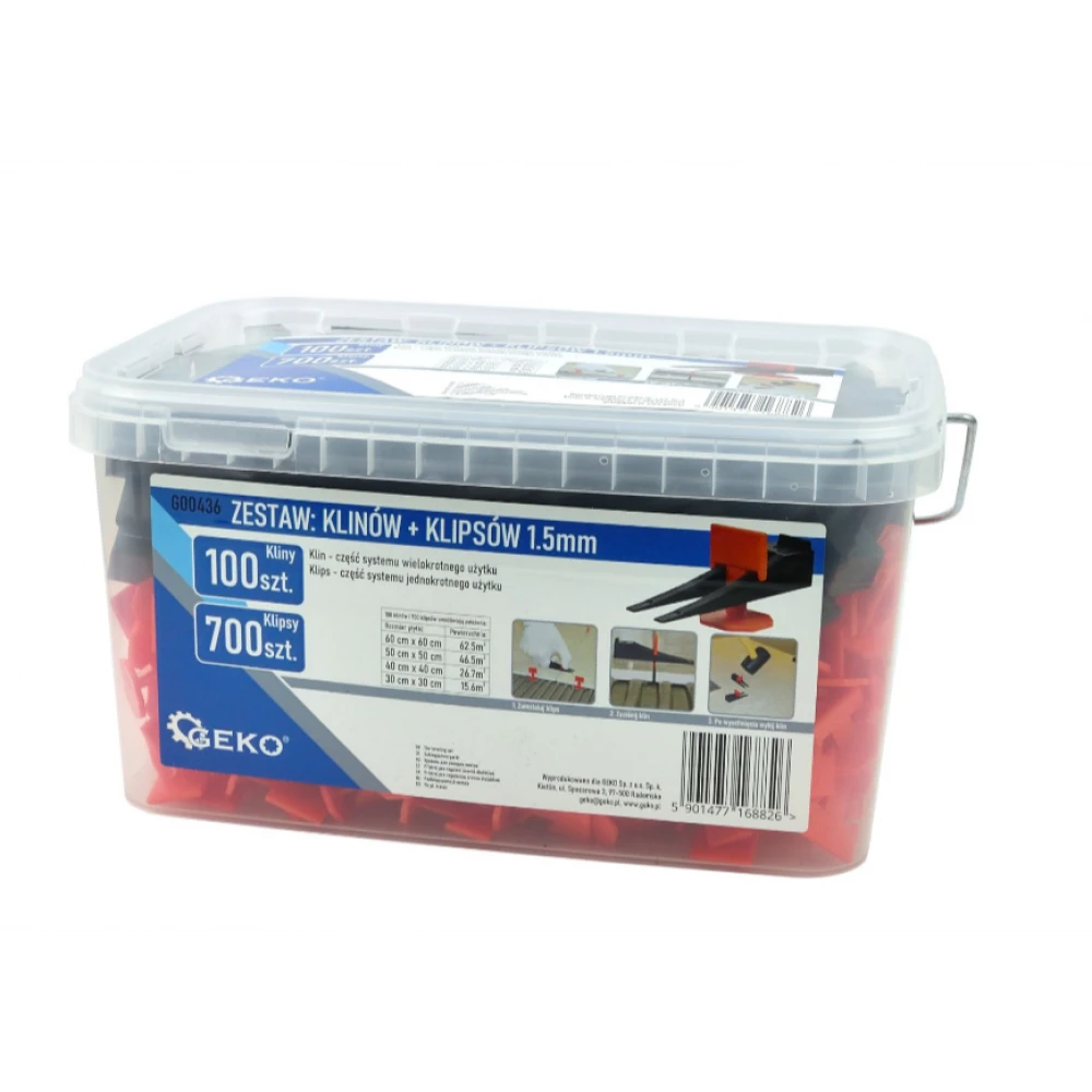 Система за нивелиране на плочки - 100 клина + 700 щипки 1,5 мм GEKO G00436