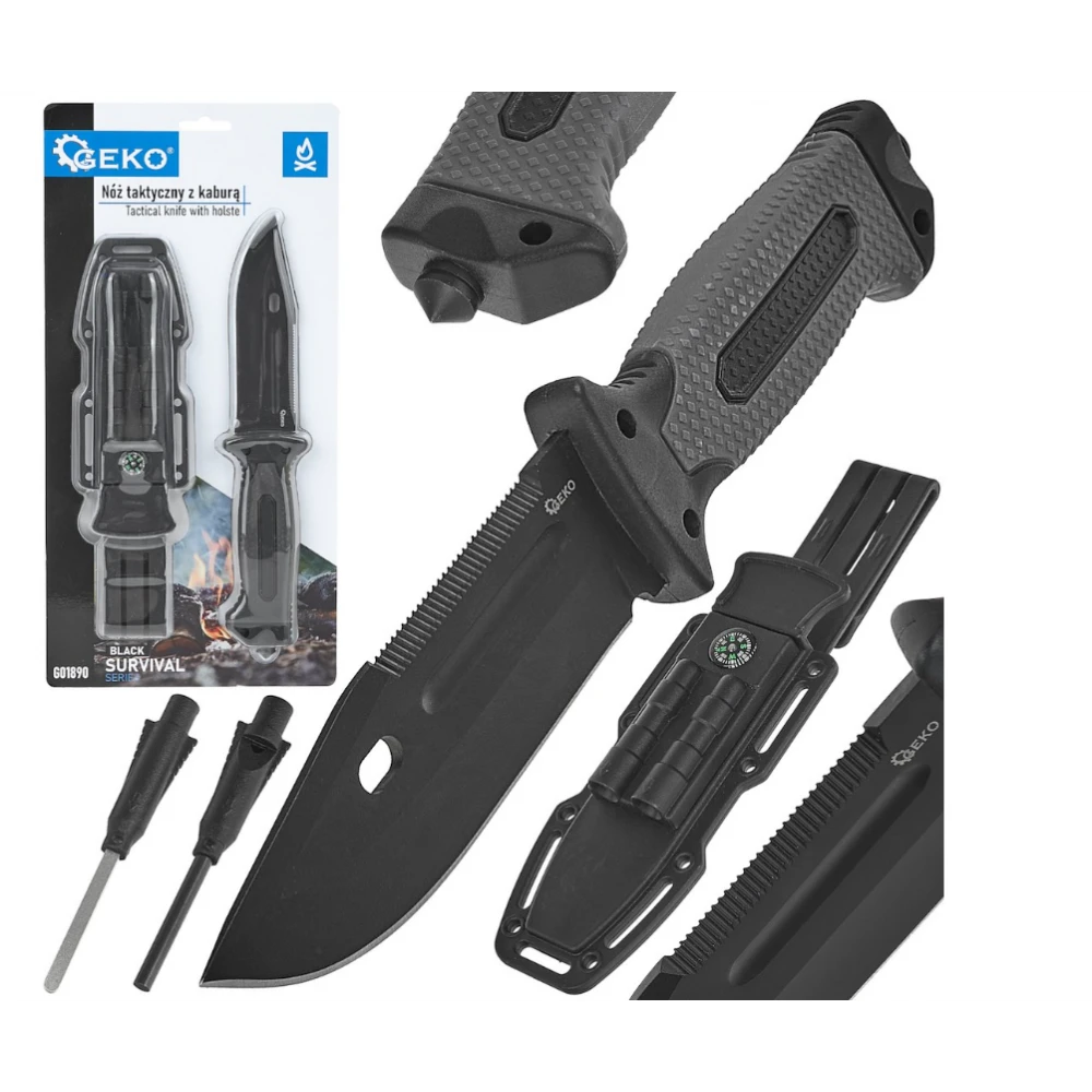 Тактически нож с кобур с магнезиева запалка и компас G01890