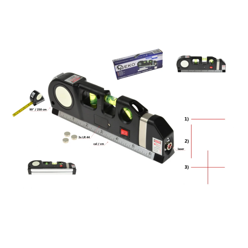 Многофункционален лазерен нивелир с линийка 2,5 м GEKO G03310