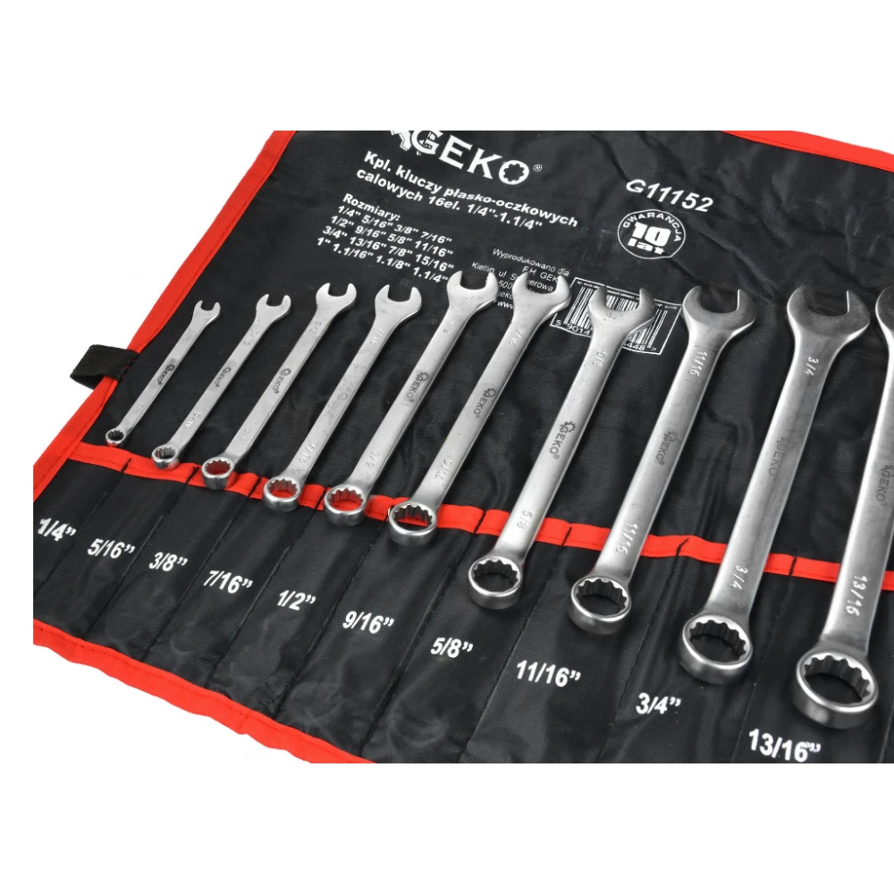 Комплект комбинирани гаечни ключове 16 броя 1/4"-1.1/4", Cr-V - G11152
