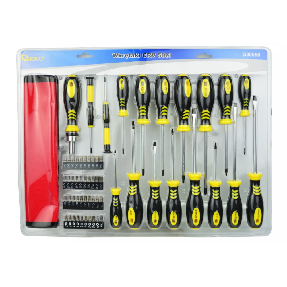 Комплект отвертки 59 бр. CRV GEKO (черен/жълт) G30558