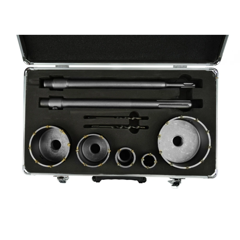 Комплект фрези / боркорони за бетон 9 части 30,40,65,80,100 мм+2 адаптера G40009