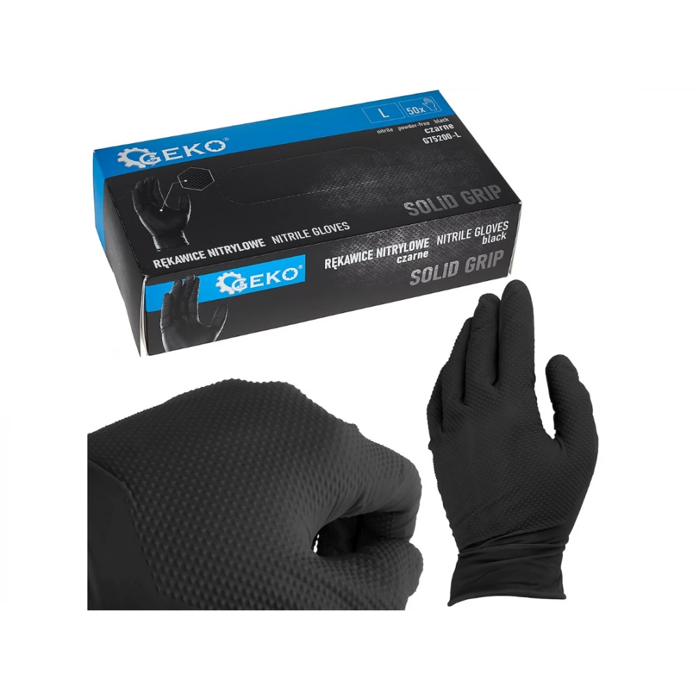 Нитрилни ръкавици SOLID GRIP 50бр., размер L, черни - G75200-L