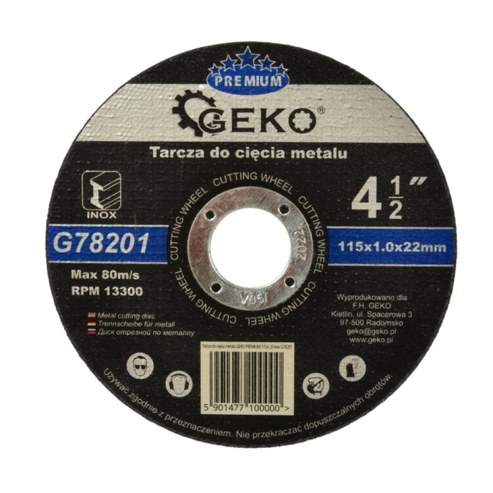 Режещ диск за метал GEKO PREMIUM 115x1.0x22.23 мм Inox - G78201