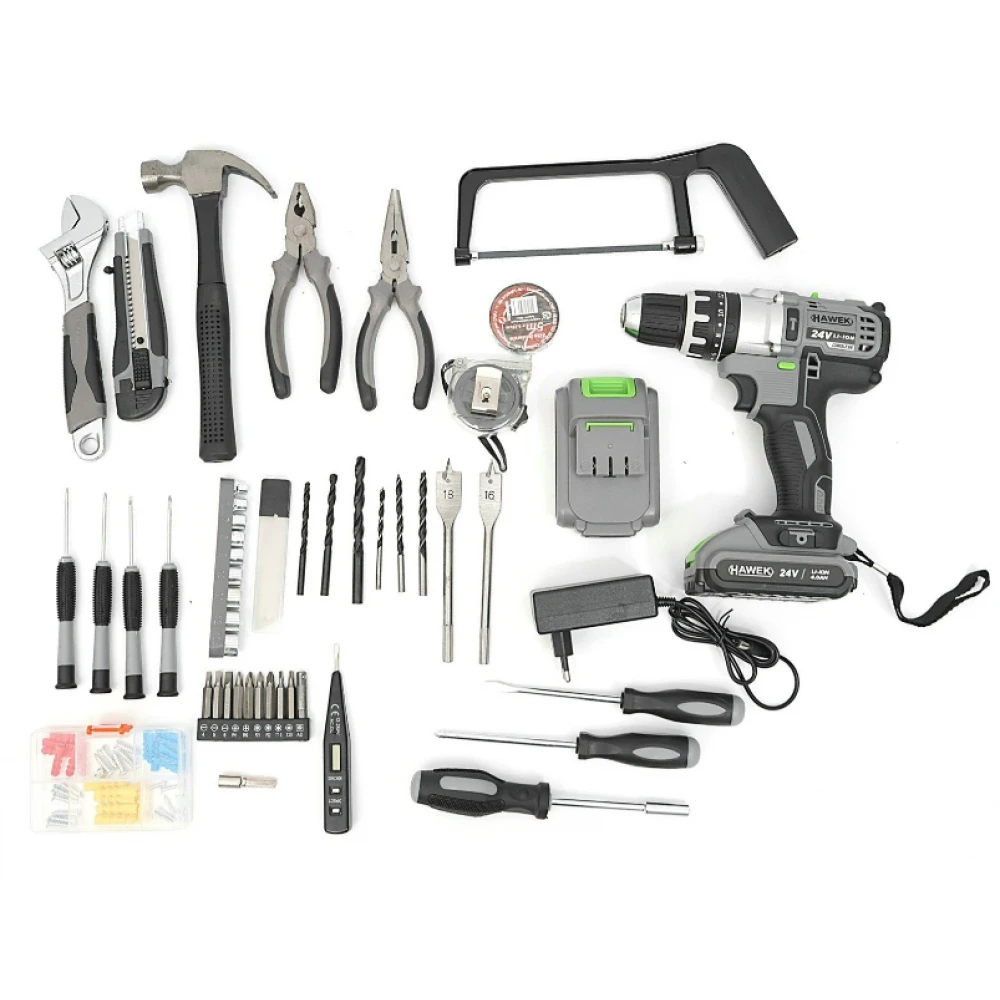 Акумулаторен ударен винтоверт, 24V, с инструменти и 2 батерии - HW-2029